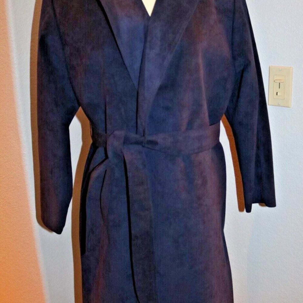 Sam's Tailor Hong Kong Bespoke Faux Suede Trench Coat Navy Belted Unisex 42